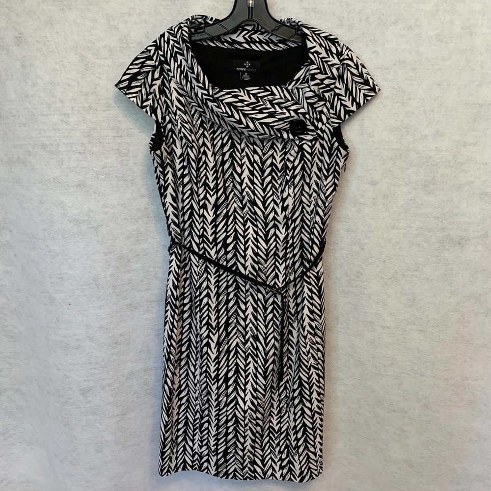 RONNI NICOLE Career Dress Black and White Chevron Women's Size 10